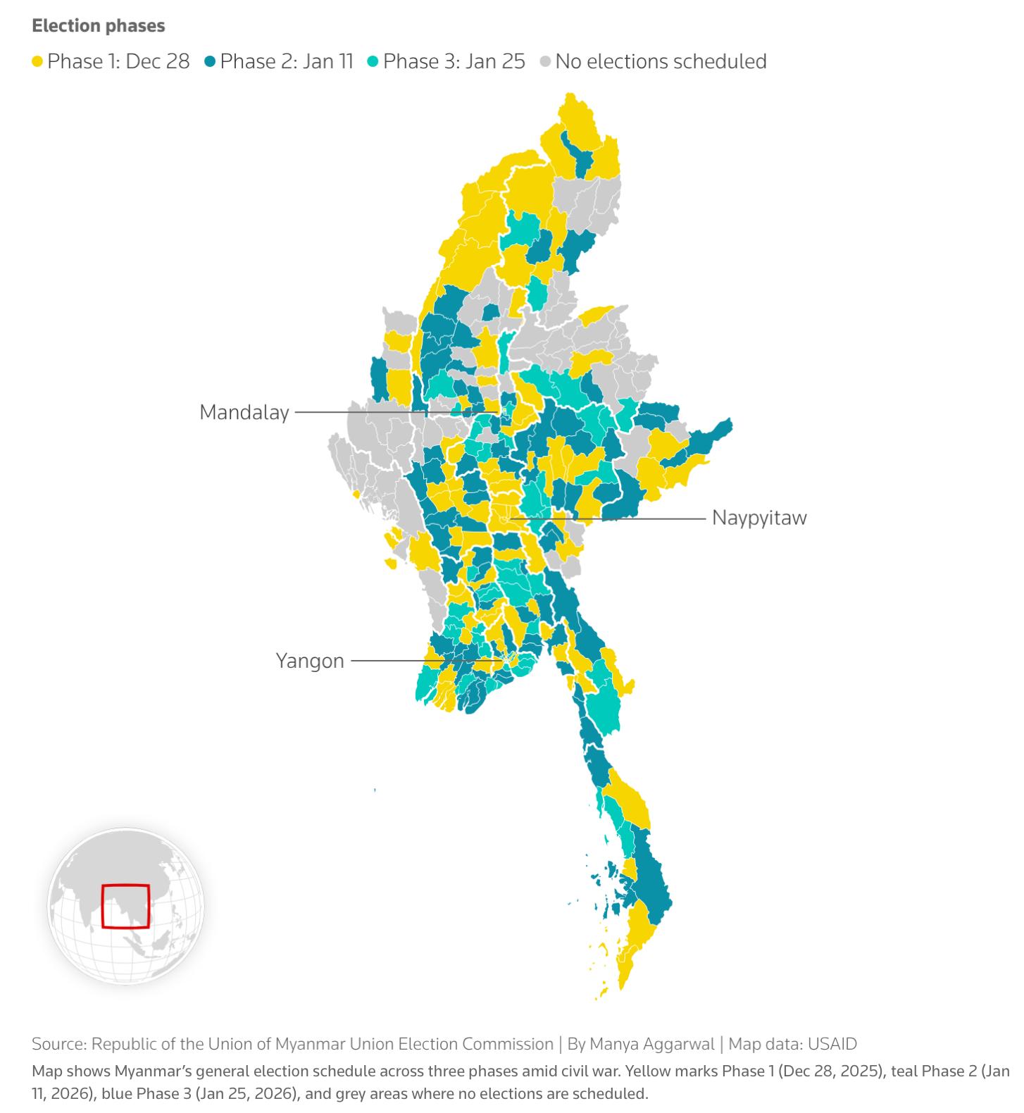 Союзный избирком Мьянмы опубликовал результаты третьего, финального этапа всеобщих выборов